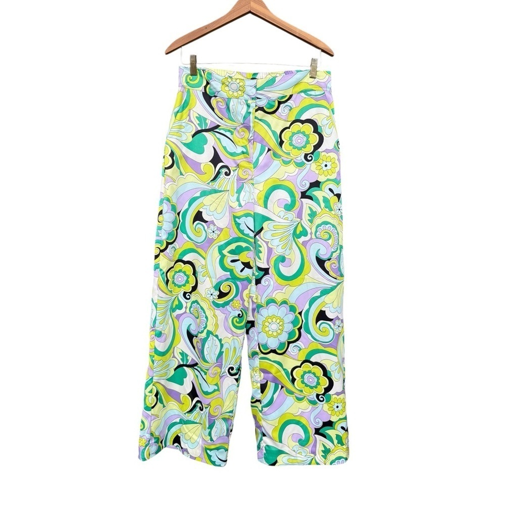 Rachel Zoe Women’s Retro Colorful Floral High Waisted Wide Leg Pants Medium NWOT